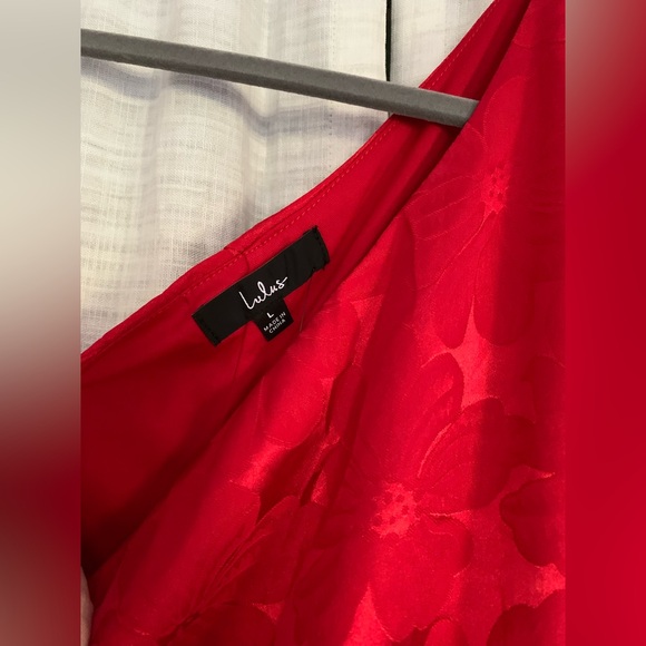 NEW Lulus Large/Extra Large Red Floral Satin One Shoulder Maxi Dress - Picture 5 of 8